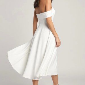 Lulu's White Asymmetrical Off-the-Shoulder Midi Dress